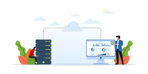 cloud storage connection technology concept with our online service host and server business technology. management information system, document management software, big data work, online sharing. © FAHMI 