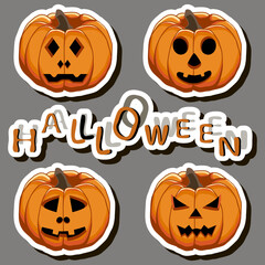 Illustration on theme sticker for celebration holiday Halloween with orange pumpkins