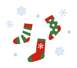靴下と雪の手書きベクターイラスト／クリスマス