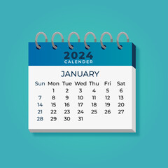 One page of the annual monthly calendar - month january 2024
