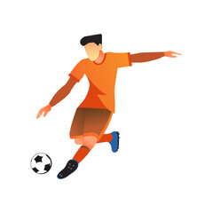 Vector abstract professional soccer player quick shooting a ball from splash of watercolors