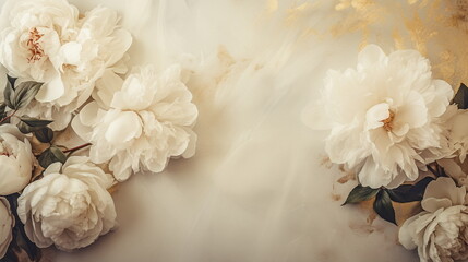 Bouquet of white flowers on a wooden background, copy space