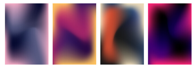 Fototapeta premium Set of vector gradient backgrounds with grainy texture. For covers, wallpapers, branding, business cards, social media and other projects. You can use the grainy texture for any of the backgrounds.