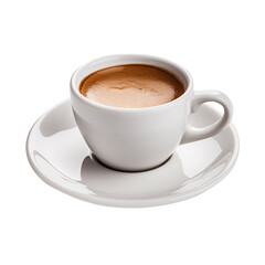 A white cup of coffee isolated on transparent background, png file, side view, 
