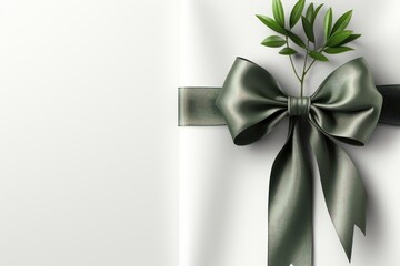 A customizable banner with a white background, presenting a close-up view of a green ribbon, offering a versatile and visually appealing canvas. Photorealistic illustration