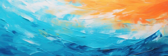 Fototapeta na wymiar Abstract colorful paint texture background. Blue water and sunset waves art. Paint brush strokes wallpaper.
