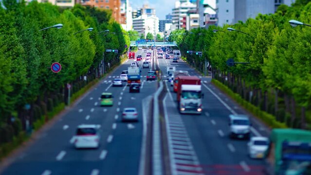 A timelapse of miniature traffic jam at the downtown street in Tokyo tilt
