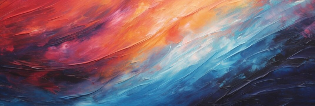 Abstract colorful paint texture background. Blue water and sunset waves art. Paint brush strokes wallpaper.