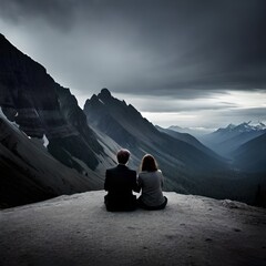 Fototapeta premium person on the top of the mountain
