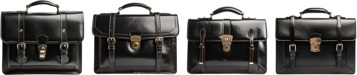 collection of black leather briefcases