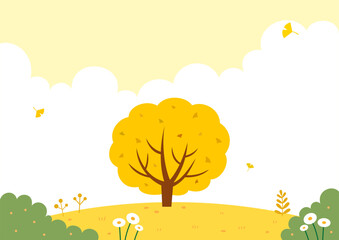 Autumn ginkgo tree on the hill natural scenery background.