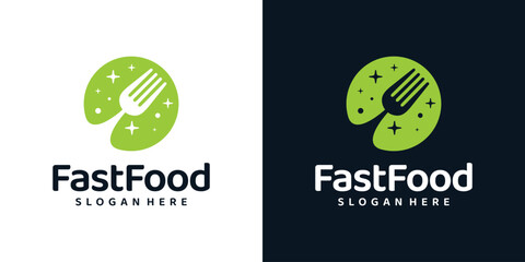 Fast food logo design template. Abstract globe planet with fork spoon design graphic vector illustration. Symbol, icon, creative. © Crelaba_Std