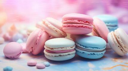 Obraz premium Macarons on a pastel background on watercolor style background