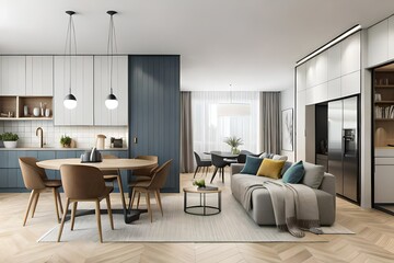 Fototapeta premium modern living room with kitchen
