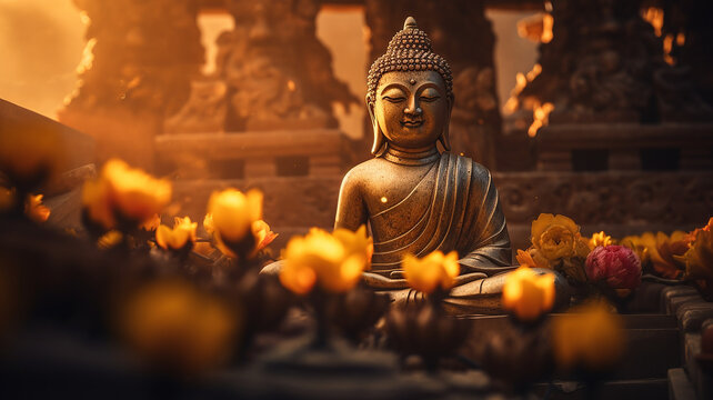 Spiritual Moment: Lord Buddha Statue in Temple
