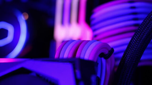 Interior of a gaming PC, close up view.