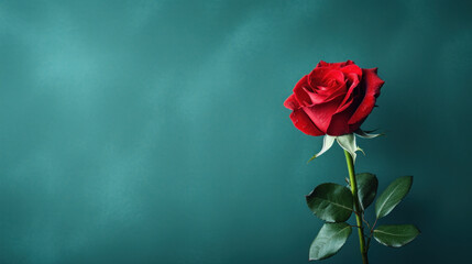 Red Rose on pale dark green background