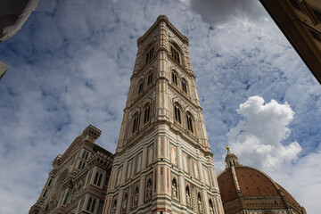 Detail of Giotto bell tower from Piazza del Duomo, Florence, Ita