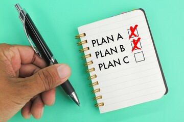 plan A and B did not succeed and there is plan C. tactical concept. Business strategy, failure analysis and not give up. Business concept. Failed plan. Choice of plan a, plan b or plan c