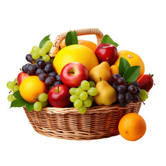 Naklejka na ściany i meble Many kinds of fruits in a basket on transparent background PNG