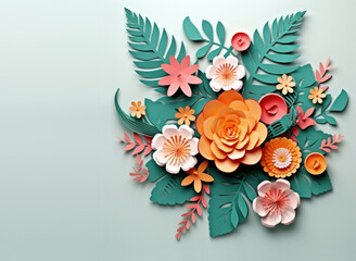 Bouquet of pastel paper flowers with space for text