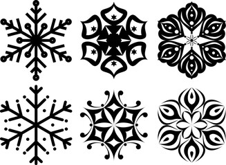 vector drawing of snowflakes, a six-pointed star on a white background