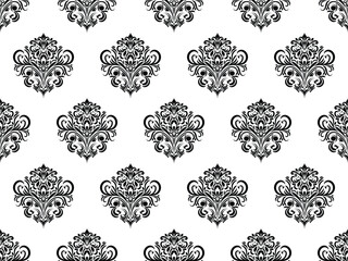 Damask digital paper floral seamless pattern. Black Flowers on a white background. Luxury Royal Wallpaper.