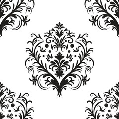 Damask floral motif tile pattern. Luxury wallpaper texture ornament decor. Baroque Textile, fabric, tiles. Isolated on a Transparent background.