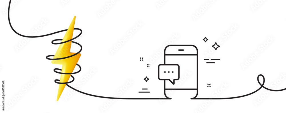 Poster smartphone message icon. continuous one line with curl. cellphone or phone messenger sign. communica
