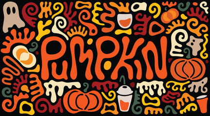 Pumpkin Doodle Shaped Typography and Pattern for Packaging or Menu Purposes