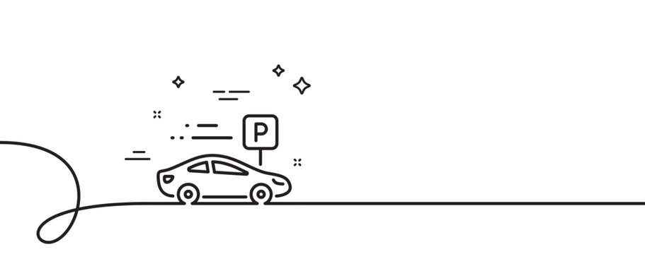 Car parking line icon. Continuous one line with curl. Park place sign. Hotel service symbol. Car parking single outline ribbon. Loop curve pattern. Vector