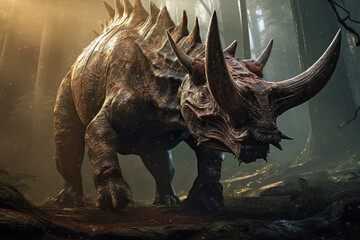 Fototapeta premium scary big dinosaur in the forest. Generative Ai