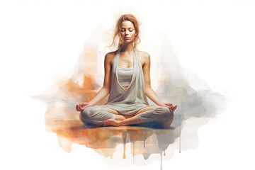 Fototapeta premium Woman practicing yoga and sitting in lotus pose. Generative Ai