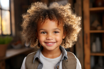 Happy African-American, Latin child girl smiling