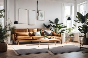 modern living room with furniture - obrazy, fototapety, plakaty