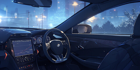 真夜中の車内助手席からの景色。TRPGやゲームの背景として使える