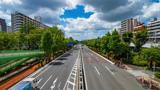 A timelapse of traffic jam at the downtown street in Takashimadaira Tokyo wide shot