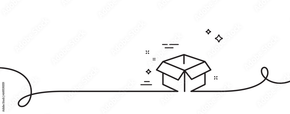 Poster opened box line icon. continuous one line with curl. logistics delivery sign. parcels tracking symbo