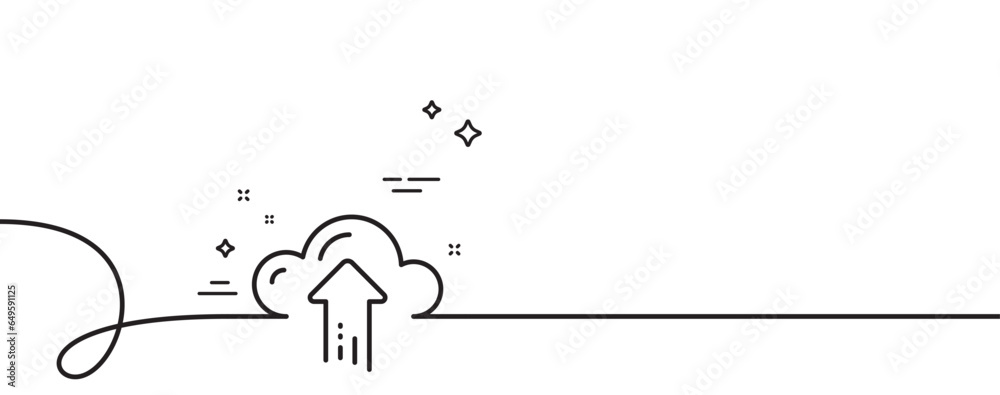 Poster cloud computing upload line icon. continuous one line with curl. internet data storage sign. file ho