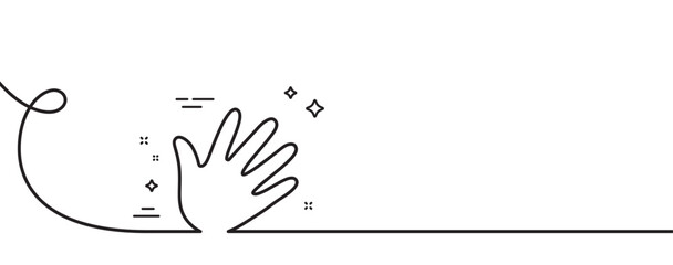 Hand wave line icon. Continuous one line with curl. Palm sign. Hand single outline ribbon. Loop curve pattern. Vector