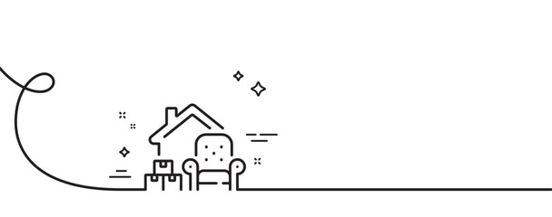 Obraz premium Packing things line icon. Continuous one line with curl. Home moving sign. Delivery service symbol. Packing things single outline ribbon. Loop curve pattern. Vector