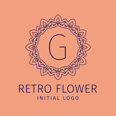 letter G retro flower initial vector logo design