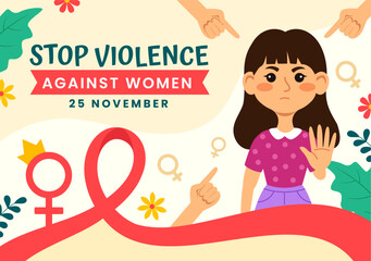 International Day for the Elimination of Violence Against Women Vector Illustration on 25 November with Girls and Flower Background Cartoon Design