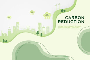 CO2 Emissions, Carbon Dioxide Reduction. Sustainable renewable green energy development, Circular Economy. Environmental and Ecology concept, Vector illustration.
