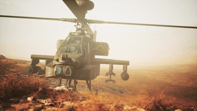 military helicopter in mountains at war