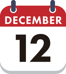 December 12 Calendar Icon. Flat style. Date, day and month.