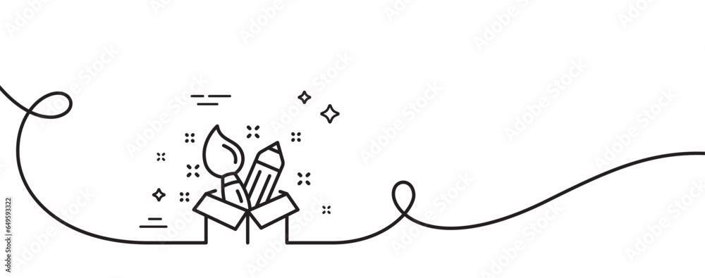 Poster creativity line icon. continuous one line with curl. design idea sign. brush and pencil symbol. crea