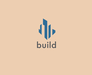 Minimalistic blue logo, buildings, construction company