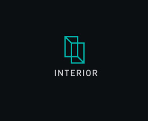 Blue linear logo, plan drawing, interior studio