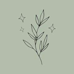 Obraz premium Hand drawn vector leaves on a green background.